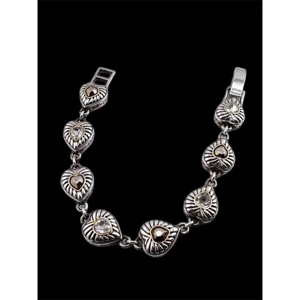 Brighton silver plated bracelet with crystals and hearts.